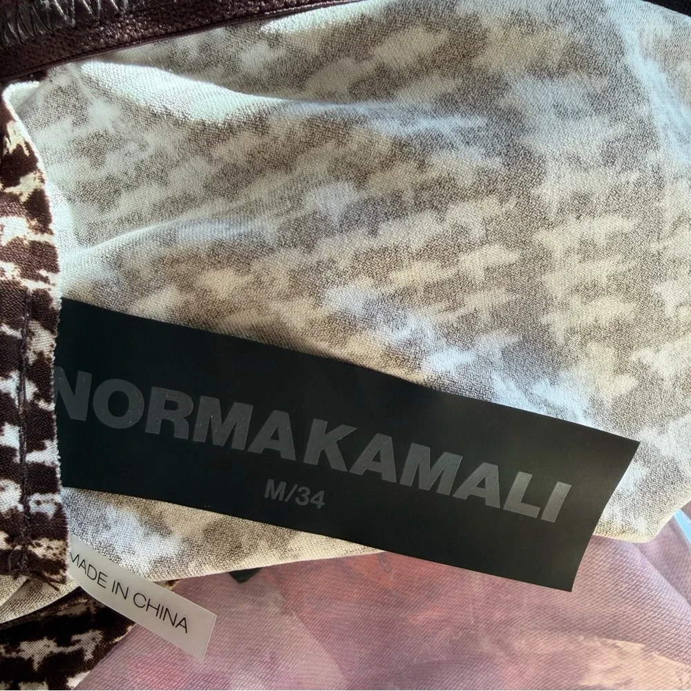 Norma Kamali mini skirt side slit Glenn plaid chocolate stretch M - Picture 5 of 8